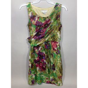 Maggy London Petites 6P Dress Tank Watercolor Pink Green Purple Floral Flowers